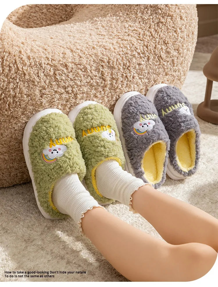 Cute Cartoon Cotton Slippers Thick Bottom Home Slippers Fashion Floor Bedroom Slipper Women Men Couples Warm House Shoes