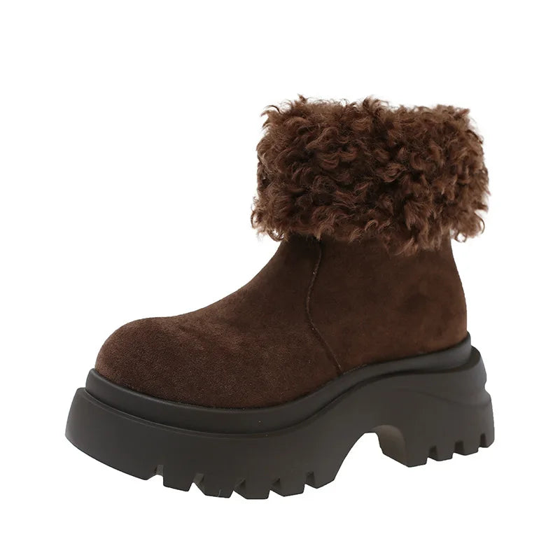 Women's Winter Snow Boots Thickened Heel Warm Fleece Lined Big Head Short Boots Fashionable Cute Rubber Bottom Casual Shoes