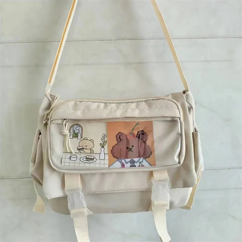 Large capacity student class crossbody canvas bag, women's versatile new Japanese Harajuku solid color mailman shoulder tote bag