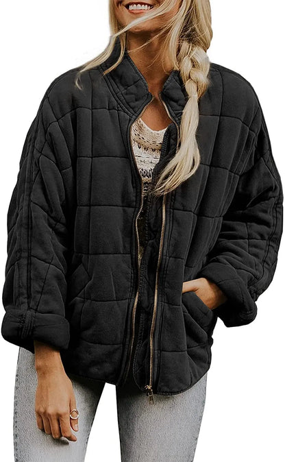 Winter Zip-up Stand Collar Coat With Pockets
