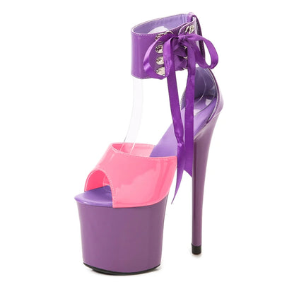 Summer Sexy Modern Women Sandals Ankle Strap Thin Heels Pole Dancing Shoes Platform Nightclub 17CM Super High Heel Party Shoes