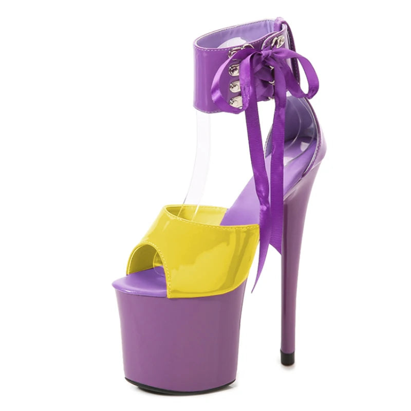Summer Sexy Modern Women Sandals Ankle Strap Thin Heels Pole Dancing Shoes Platform Nightclub 17CM Super High Heel Party Shoes