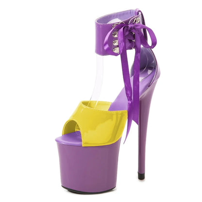 Summer Sexy Modern Women Sandals Ankle Strap Thin Heels Pole Dancing Shoes Platform Nightclub 17CM Super High Heel Party Shoes