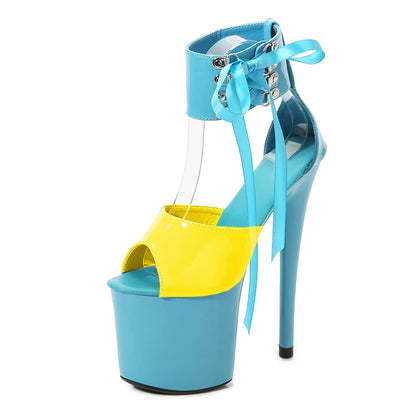 Summer Sexy Modern Women Sandals Ankle Strap Thin Heels Pole Dancing Shoes Platform Nightclub 17CM Super High Heel Party Shoes