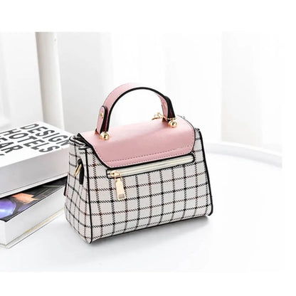 Fashion Plaid Pattern Handbag Women's Buckle Flap Shoulder Bag Purse Ladies PU Leather Crossbody Bag
