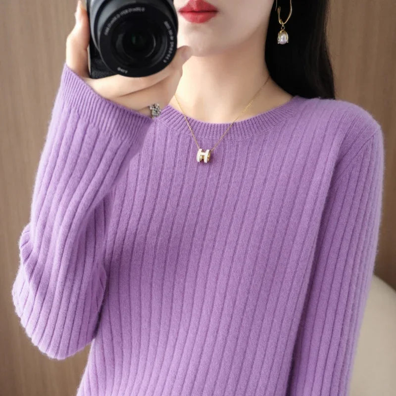 2025 Women Sweaters Autumn Winter Long Sleeve Pullovers O-neck Stripe Warm Pullover Korean Fashion Bottoming Shirts Loose Jumper