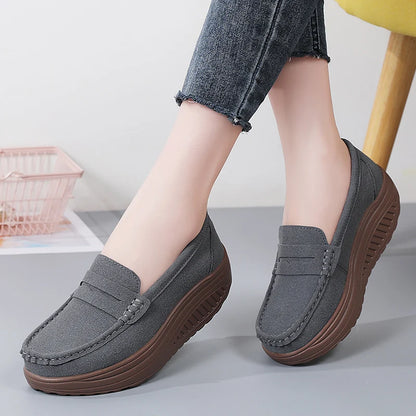 Ngouxm Women Flat Platform Loafers Ladies Elegant Suede Leather Moccasins Shoes Woman Slip On Moccasin Women's Casual Shoes