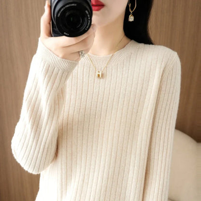 2025 Women Sweaters Autumn Winter Long Sleeve Pullovers O-neck Stripe Warm Pullover Korean Fashion Bottoming Shirts Loose Jumper