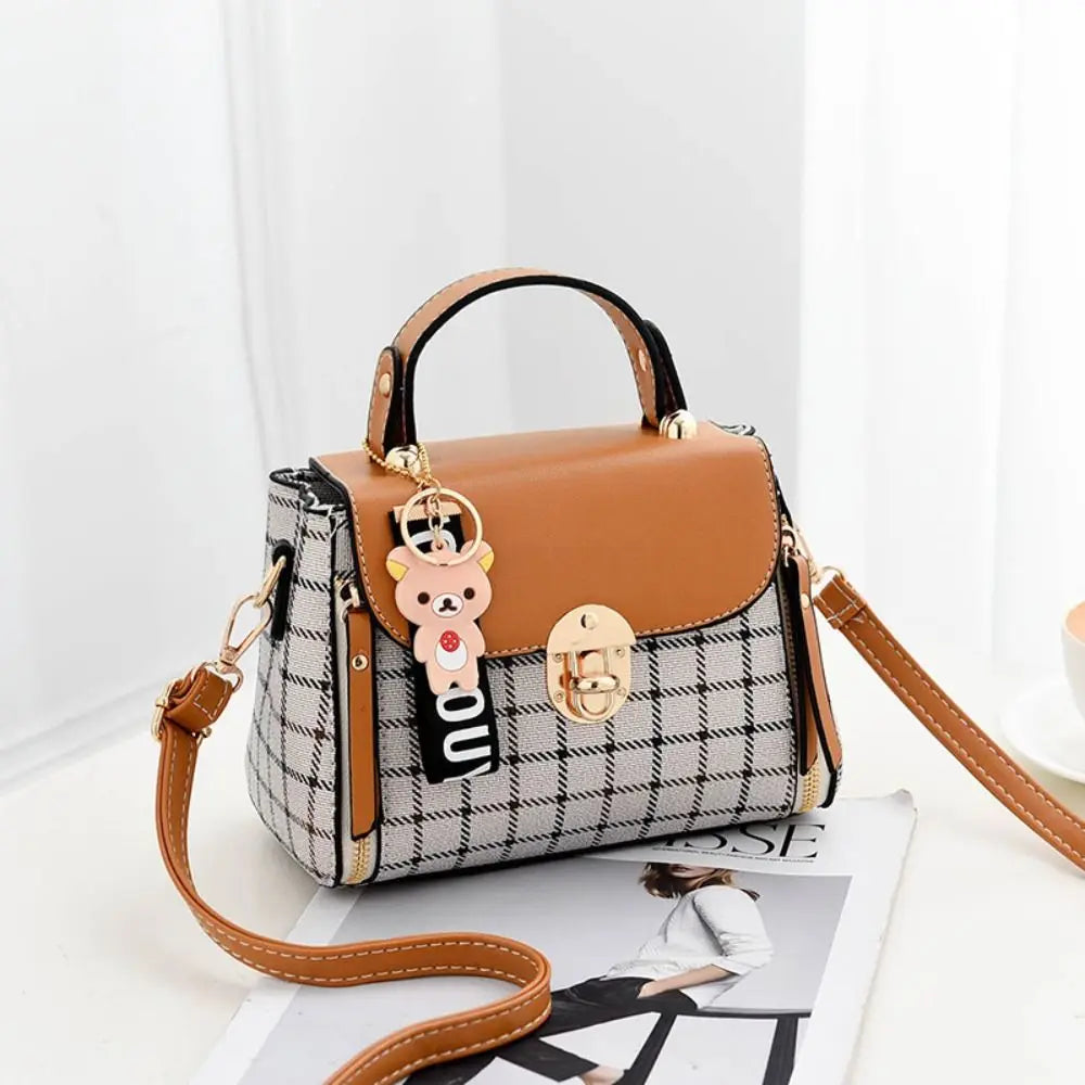 Fashion Plaid Pattern Handbag Women's Buckle Flap Shoulder Bag Purse Ladies PU Leather Crossbody Bag