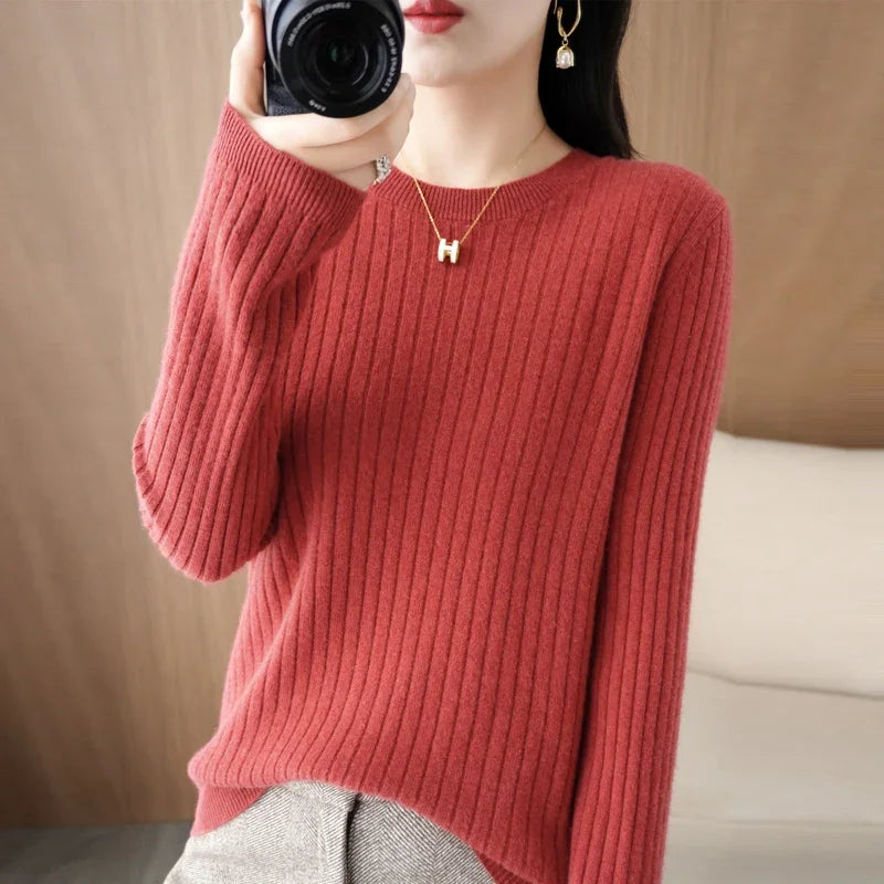 2025 Women Sweaters Autumn Winter Long Sleeve Pullovers O-neck Stripe Warm Pullover Korean Fashion Bottoming Shirts Loose Jumper