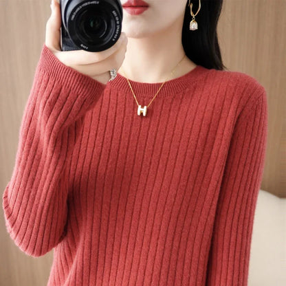2025 Women Sweaters Autumn Winter Long Sleeve Pullovers O-neck Stripe Warm Pullover Korean Fashion Bottoming Shirts Loose Jumper