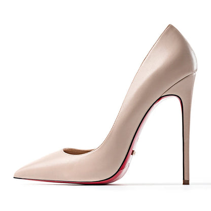 Spring New 12cm Sheep Pattern Brown Etiquette High Heels Women's Thin Heels Pointed Sexy Versatile Single Shoes Women