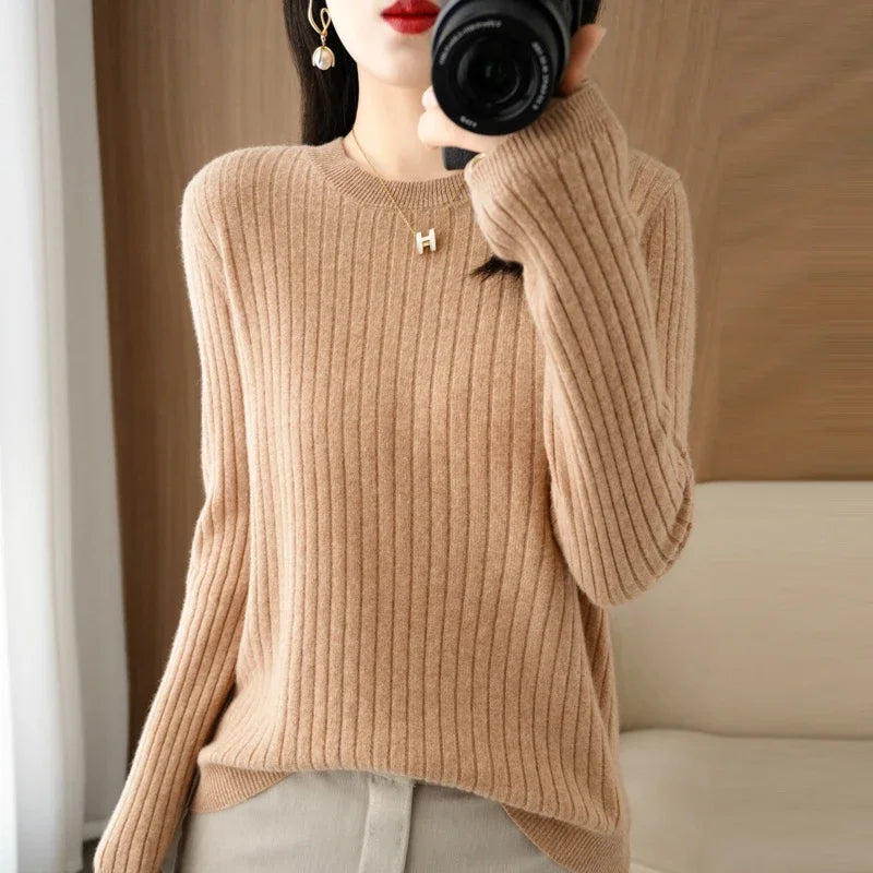 2025 Women Sweaters Autumn Winter Long Sleeve Pullovers O-neck Stripe Warm Pullover Korean Fashion Bottoming Shirts Loose Jumper