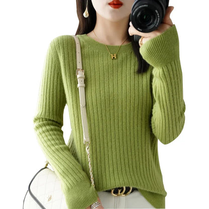 2025 Women Sweaters Autumn Winter Long Sleeve Pullovers O-neck Stripe Warm Pullover Korean Fashion Bottoming Shirts Loose Jumper
