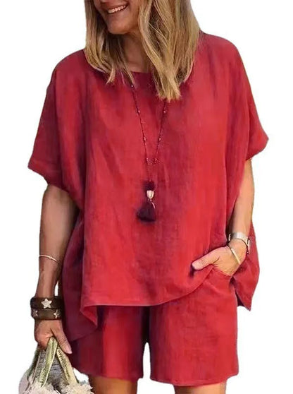 Summer New Cotton Linen Suit Plus Size Casual Sportswear Temperament Fashion Loose Short-sleeved Top Shorts Two-piece Set