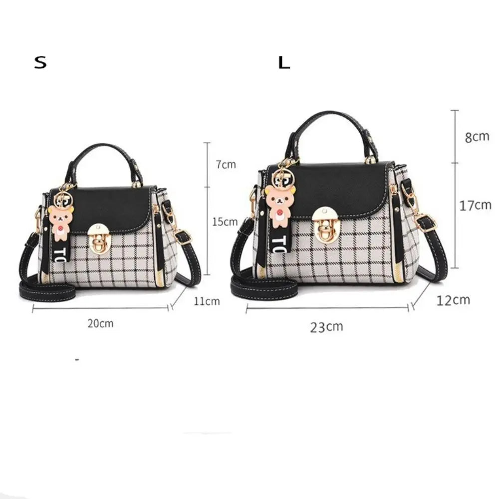Fashion Plaid Pattern Handbag Women's Buckle Flap Shoulder Bag Purse Ladies PU Leather Crossbody Bag