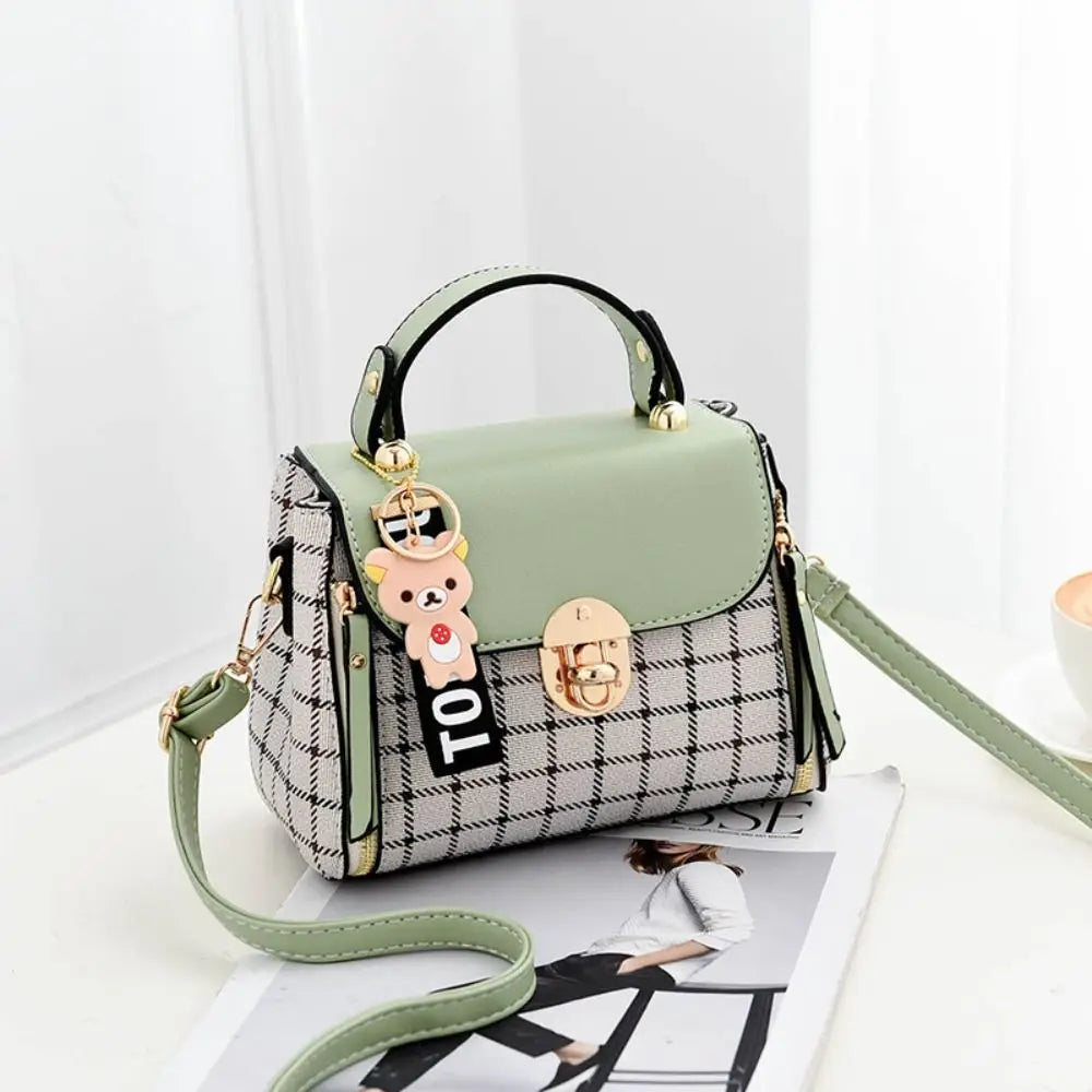 Fashion Plaid Pattern Handbag Women's Buckle Flap Shoulder Bag Purse Ladies PU Leather Crossbody Bag