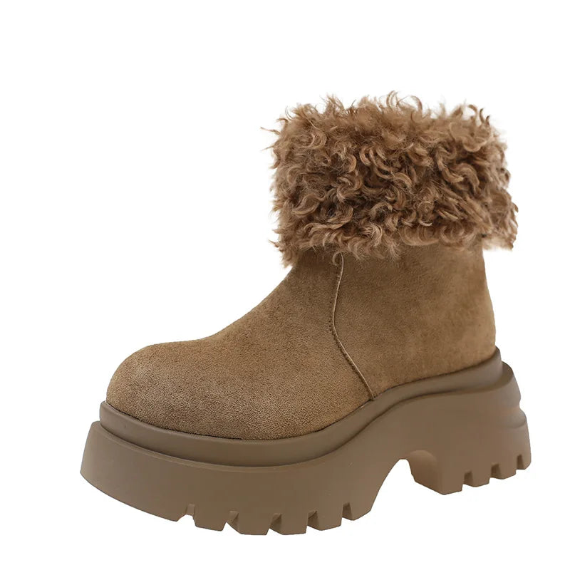 Women's Winter Snow Boots Thickened Heel Warm Fleece Lined Big Head Short Boots Fashionable Cute Rubber Bottom Casual Shoes