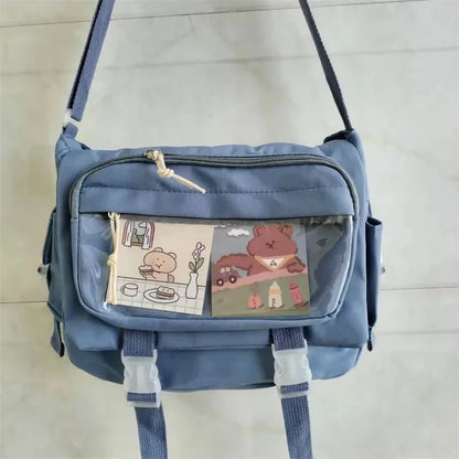 Large capacity student class crossbody canvas bag, women's versatile new Japanese Harajuku solid color mailman shoulder tote bag