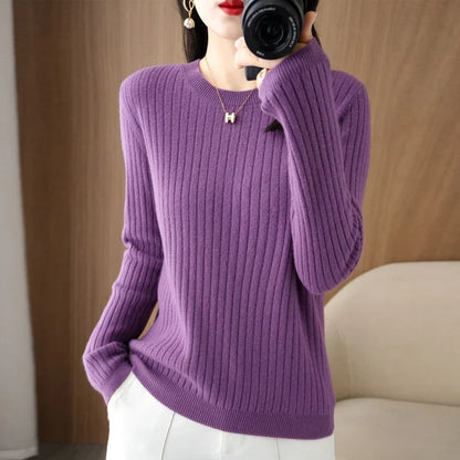 2025 Women Sweaters Autumn Winter Long Sleeve Pullovers O-neck Stripe Warm Pullover Korean Fashion Bottoming Shirts Loose Jumper