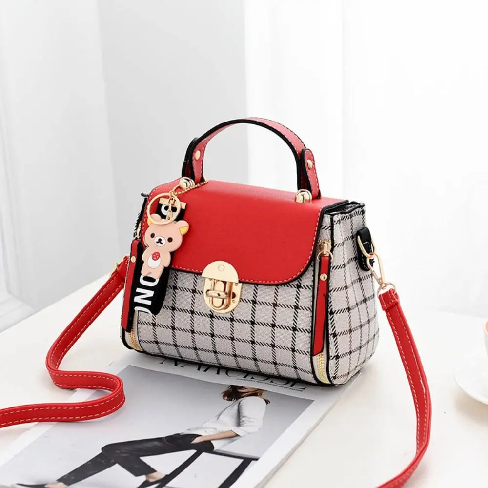 Fashion Plaid Pattern Handbag Women's Buckle Flap Shoulder Bag Purse Ladies PU Leather Crossbody Bag