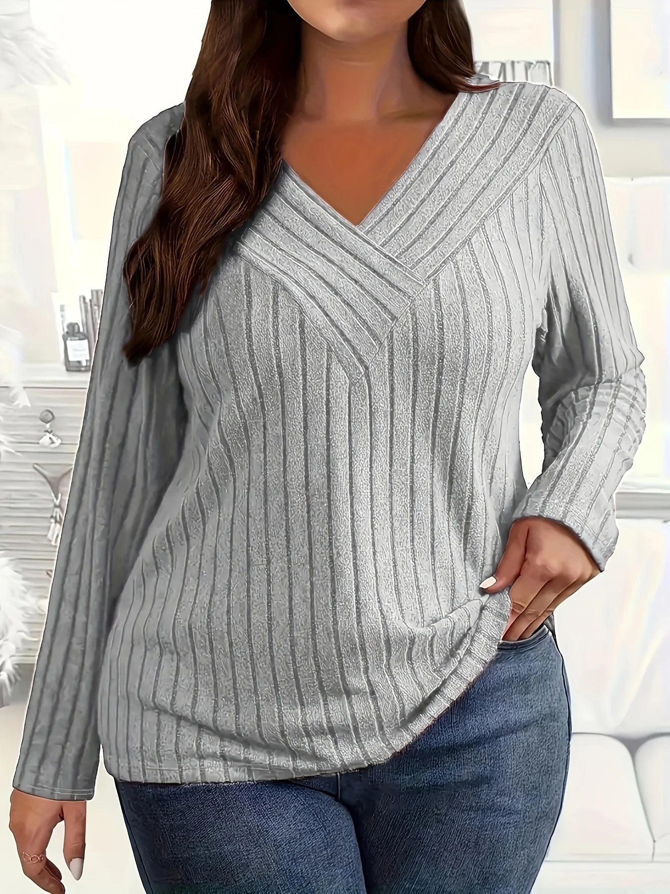 Plus Size Elegant Casual Woman T-Shirt Fashion Loose T-Shirt Woman Temperament Long sleeve T-Shirt Holiday Weekend