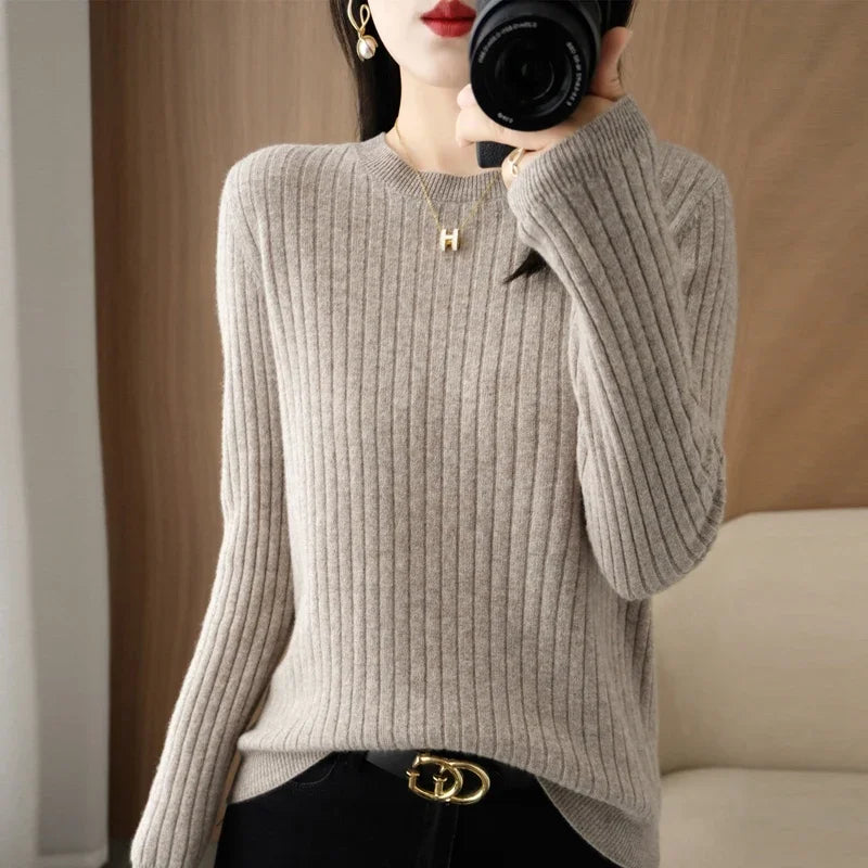 2025 Women Sweaters Autumn Winter Long Sleeve Pullovers O-neck Stripe Warm Pullover Korean Fashion Bottoming Shirts Loose Jumper
