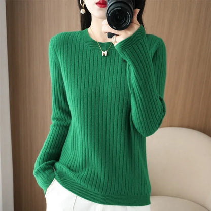 2025 Women Sweaters Autumn Winter Long Sleeve Pullovers O-neck Stripe Warm Pullover Korean Fashion Bottoming Shirts Loose Jumper