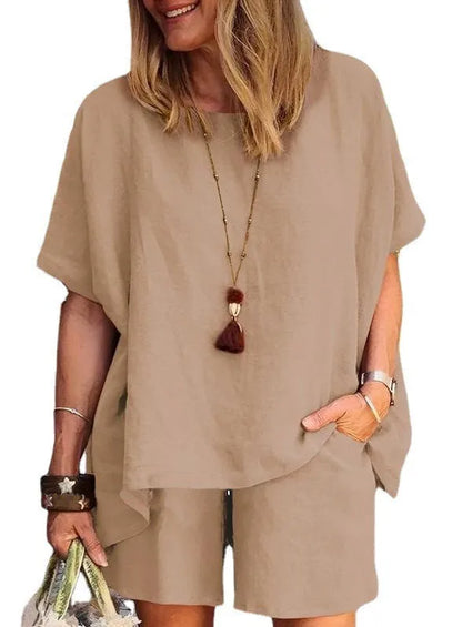 Summer New Cotton Linen Suit Plus Size Casual Sportswear Temperament Fashion Loose Short-sleeved Top Shorts Two-piece Set