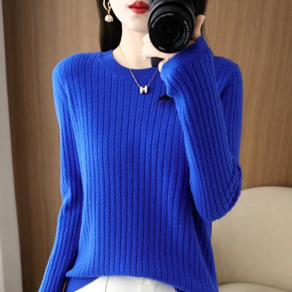 2025 Women Sweaters Autumn Winter Long Sleeve Pullovers O-neck Stripe Warm Pullover Korean Fashion Bottoming Shirts Loose Jumper