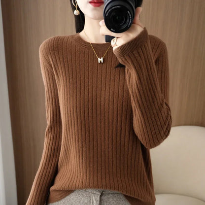 2025 Women Sweaters Autumn Winter Long Sleeve Pullovers O-neck Stripe Warm Pullover Korean Fashion Bottoming Shirts Loose Jumper