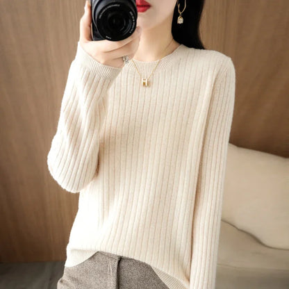 2025 Women Sweaters Autumn Winter Long Sleeve Pullovers O-neck Stripe Warm Pullover Korean Fashion Bottoming Shirts Loose Jumper
