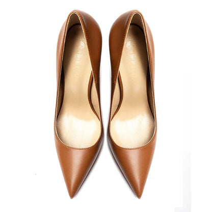 Spring New 12cm Sheep Pattern Brown Etiquette High Heels Women's Thin Heels Pointed Sexy Versatile Single Shoes Women