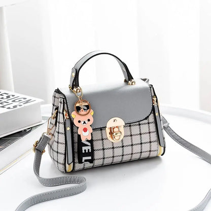 Fashion Plaid Pattern Handbag Women's Buckle Flap Shoulder Bag Purse Ladies PU Leather Crossbody Bag