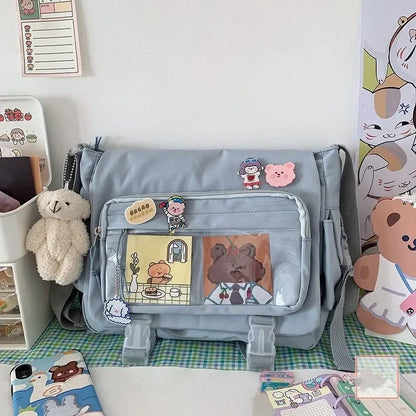 Large capacity student class crossbody canvas bag, women's versatile new Japanese Harajuku solid color mailman shoulder tote bag