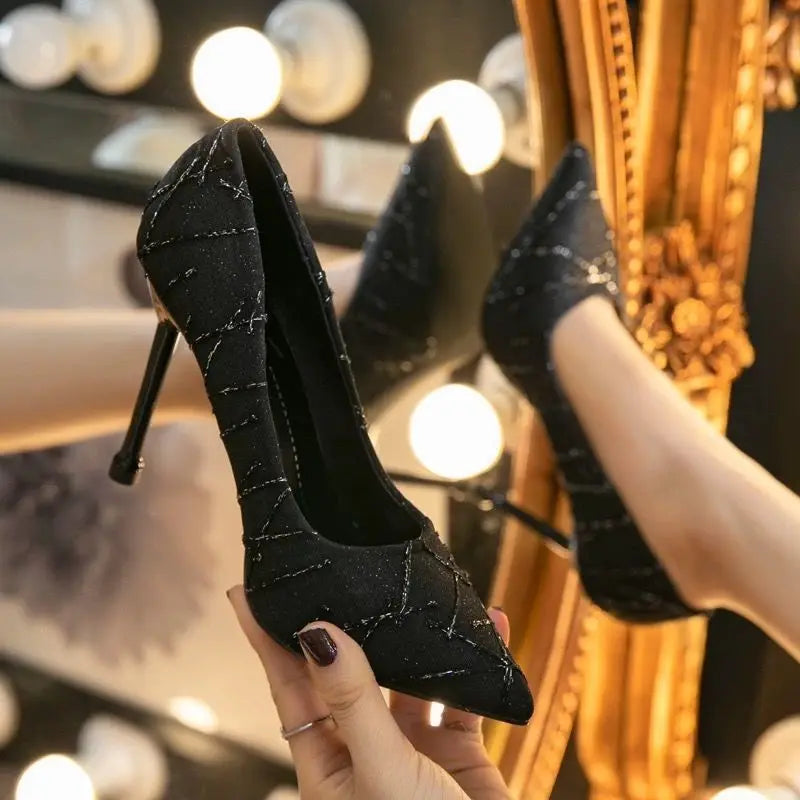 Ladies Pumps High Heels Black on Heeled Bride Women's Shoes Sexy Comfortable and Elegant L Genuine Mark Spring Wholesale Offer A