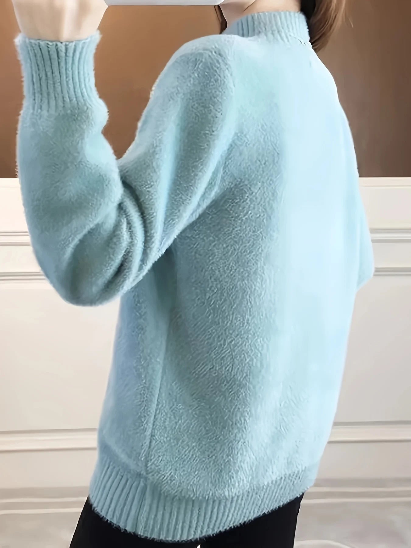 Deer pattern mock turtleneck sweater, cute autumn and winter long sleeve sweater, women's clothing