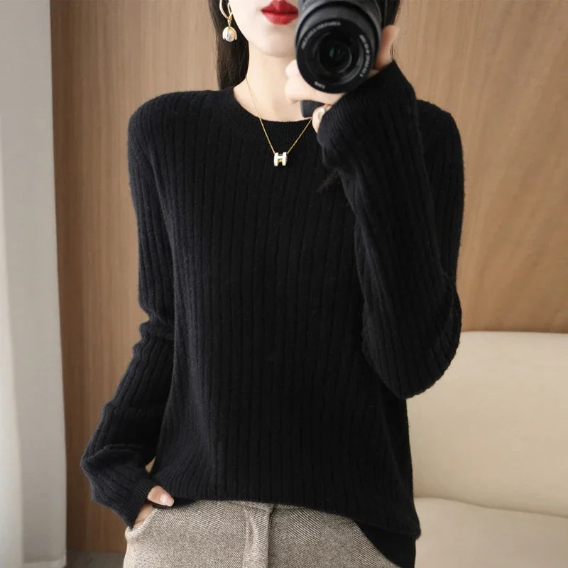2025 Women Sweaters Autumn Winter Long Sleeve Pullovers O-neck Stripe Warm Pullover Korean Fashion Bottoming Shirts Loose Jumper