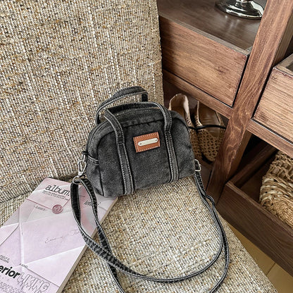 Retro Mini Handbags for Women Denim Fabric Small Shoulder Cross Body Camera Bag Lightweight Casual Street Commute Messenger Bag