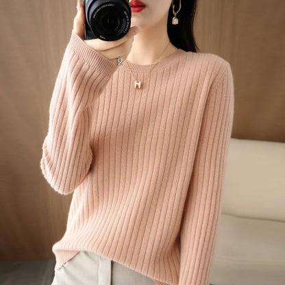 2025 Women Sweaters Autumn Winter Long Sleeve Pullovers O-neck Stripe Warm Pullover Korean Fashion Bottoming Shirts Loose Jumper