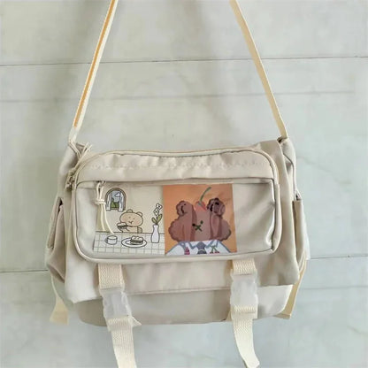 Large capacity student class crossbody canvas bag, women's versatile new Japanese Harajuku solid color mailman shoulder tote bag