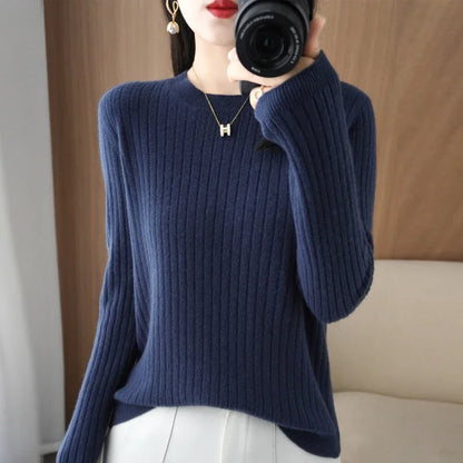 2025 Women Sweaters Autumn Winter Long Sleeve Pullovers O-neck Stripe Warm Pullover Korean Fashion Bottoming Shirts Loose Jumper