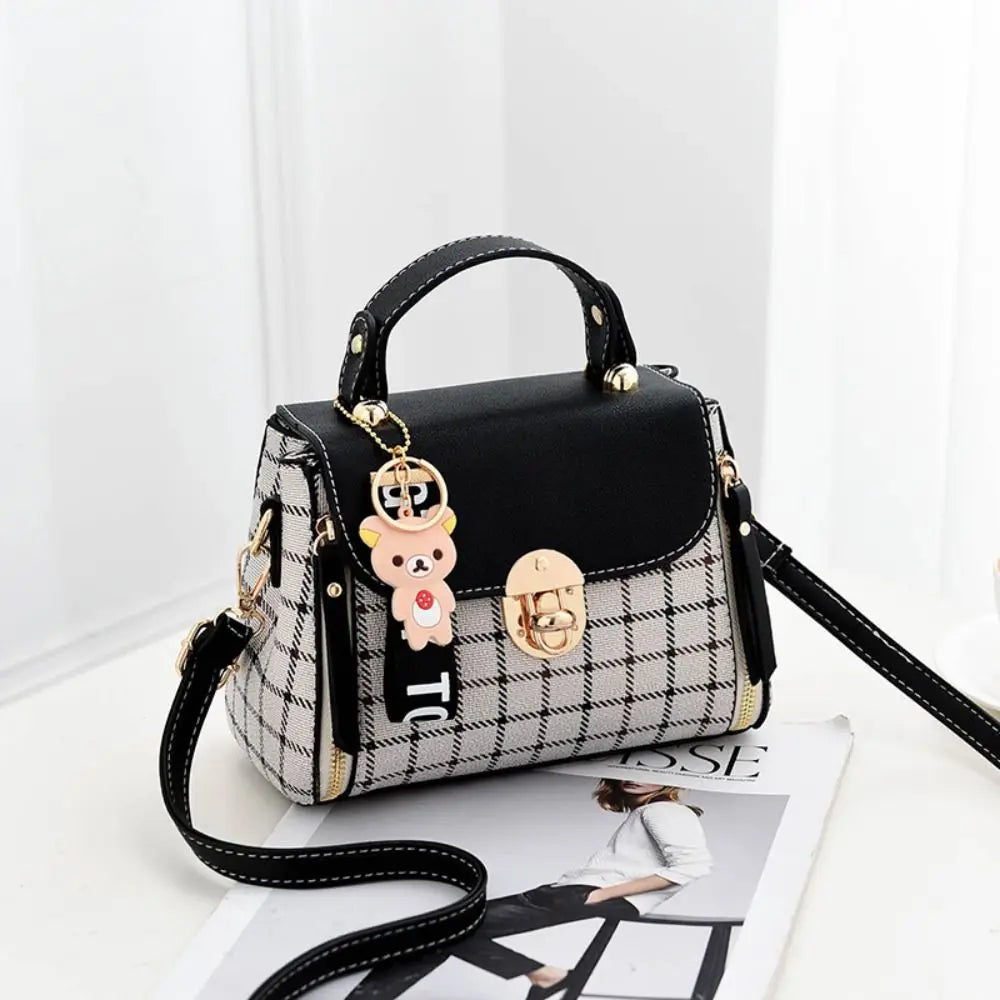Fashion Plaid Pattern Handbag Women's Buckle Flap Shoulder Bag Purse Ladies PU Leather Crossbody Bag