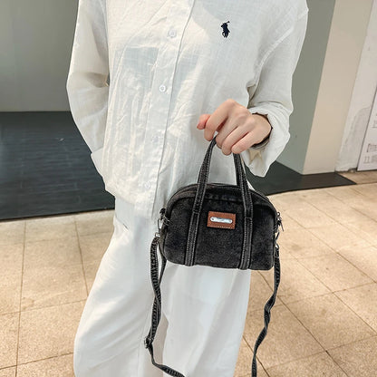 Retro Mini Handbags for Women Denim Fabric Small Shoulder Cross Body Camera Bag Lightweight Casual Street Commute Messenger Bag