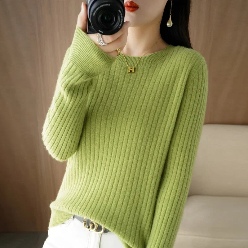 2025 Women Sweaters Autumn Winter Long Sleeve Pullovers O-neck Stripe Warm Pullover Korean Fashion Bottoming Shirts Loose Jumper