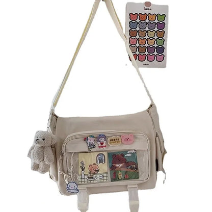 Large capacity student class crossbody canvas bag, women's versatile new Japanese Harajuku solid color mailman shoulder tote bag