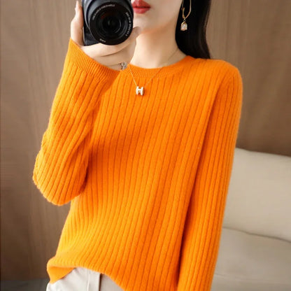 2025 Women Sweaters Autumn Winter Long Sleeve Pullovers O-neck Stripe Warm Pullover Korean Fashion Bottoming Shirts Loose Jumper
