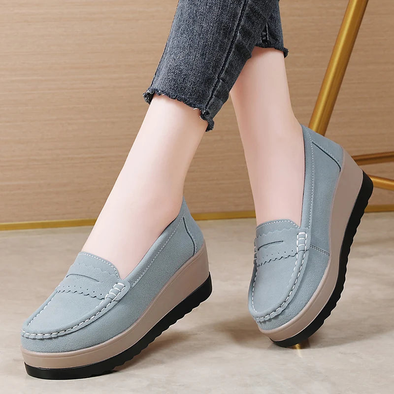 Ngouxm Women Flat Platform Loafers Ladies Elegant Suede Leather Moccasins Shoes Woman Slip On Moccasin Women's Casual Shoes