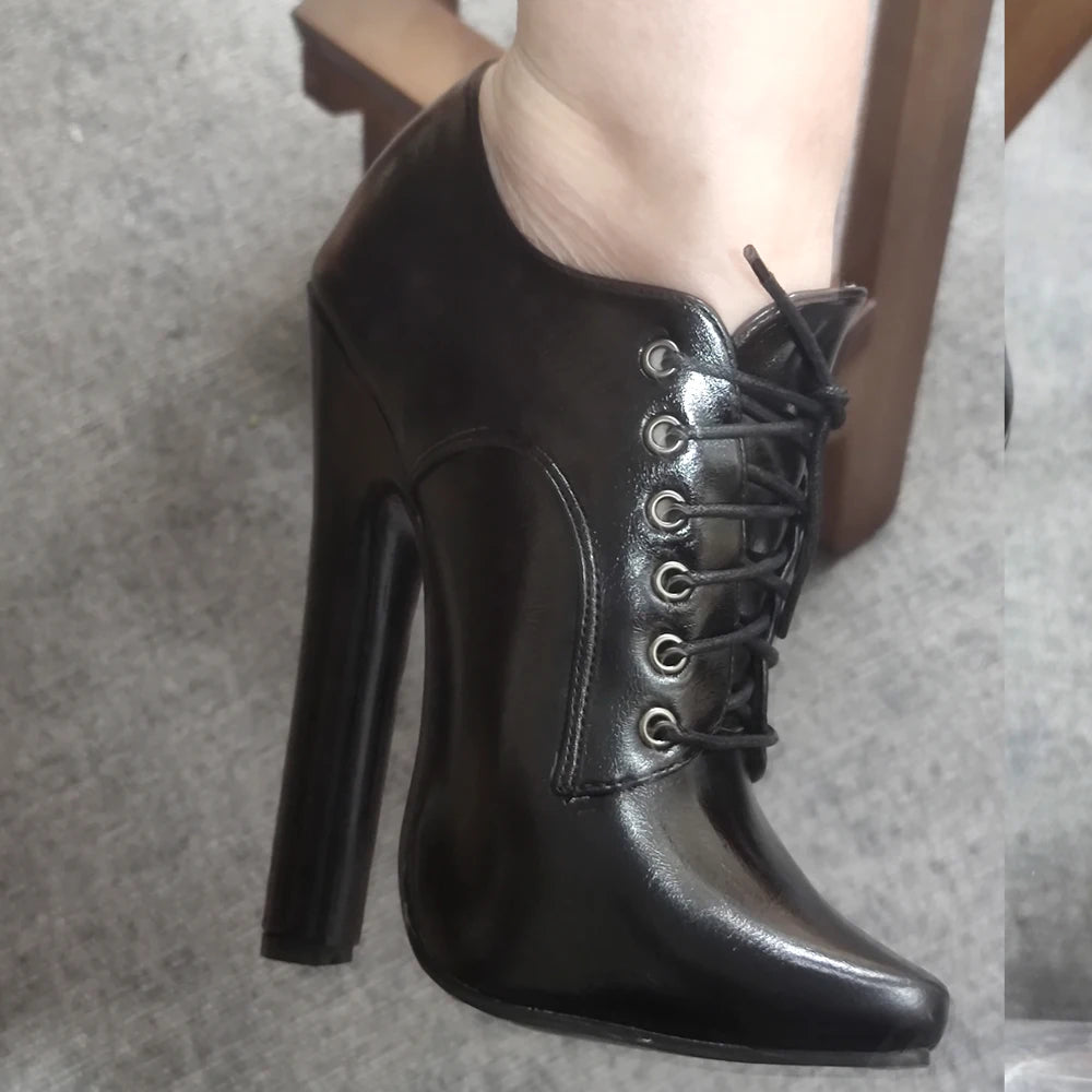 JIALUOWEI 6 Inch High heel Fetish Lace Up Pointy Toe Unisex Drag Queen Pump