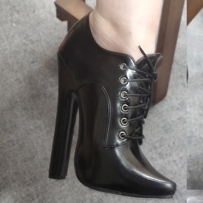 JIALUOWEI 6 Inch High heel Fetish Lace Up Pointy Toe Unisex Drag Queen Pump